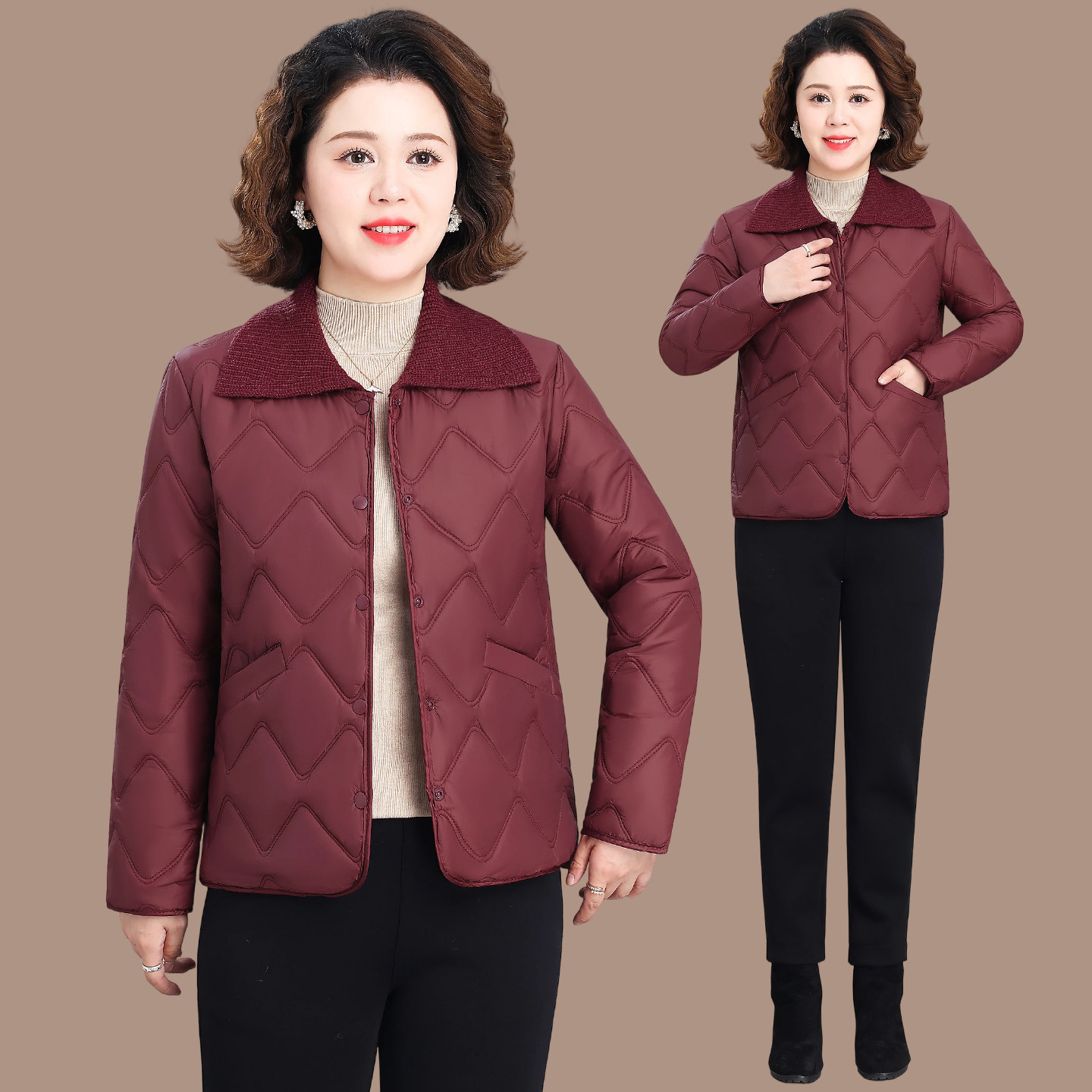 高级感夹棉轻薄保暖棉服女妈妈外套秋冬2026新款洋气羽绒棉衣棉袄