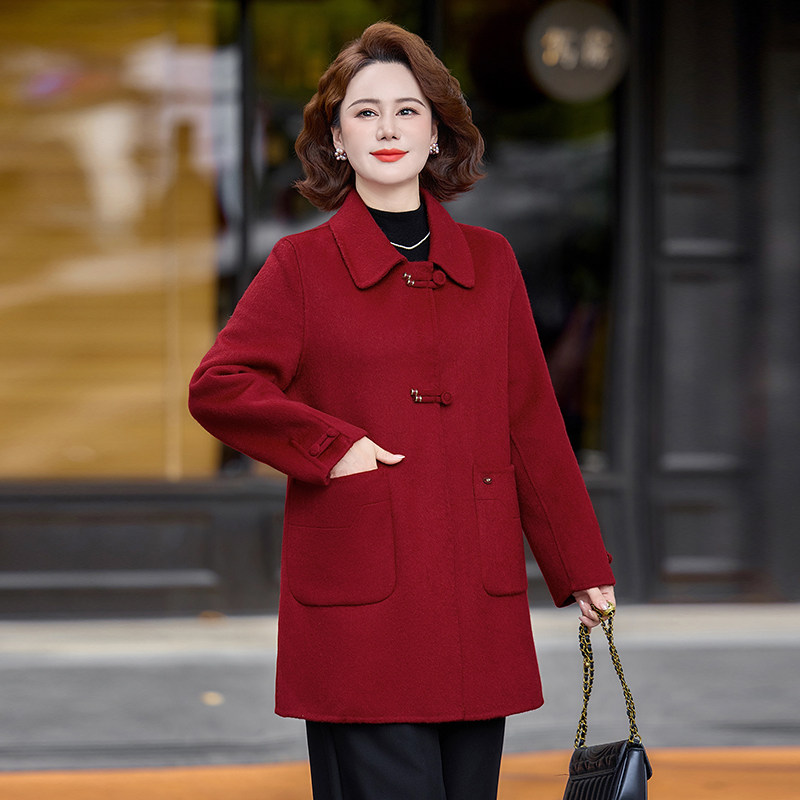 高档洋气呢子外套秋冬装妈妈装保暖百搭中长款毛呢大衣中老年女装