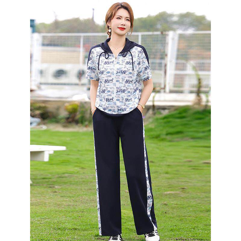 小个子妈妈夏装休闲运动服套装端庄大气中老年夏季短袖t恤上衣女
