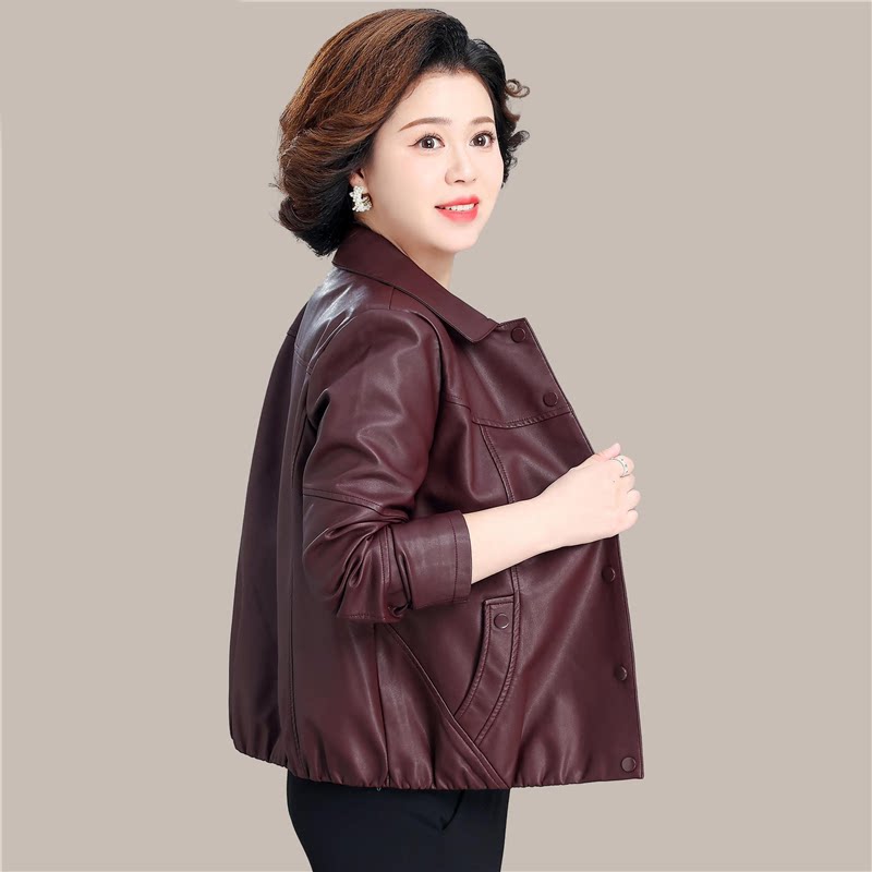 妈妈皮衣外套女春秋2026新款短款洋气百搭时尚休闲皮夹克上衣