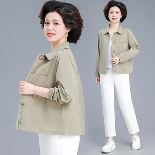 小个子妈妈春装外套洋气短款衬衣2025新款中老年春秋上衣防晒服女