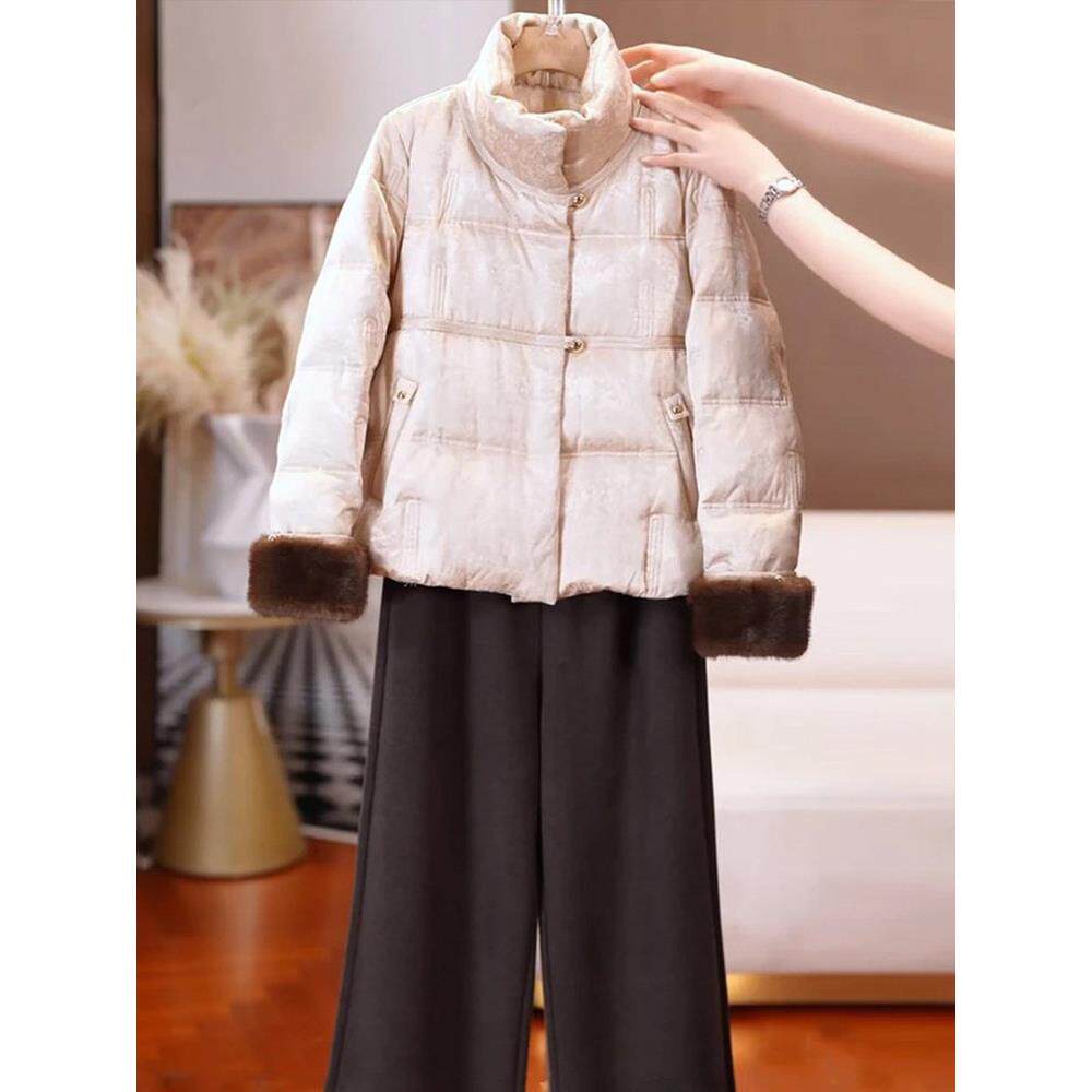 妈妈冬季羽绒服短款加厚洋气棉袄端庄中年女士韩版百90白鸭绒外套