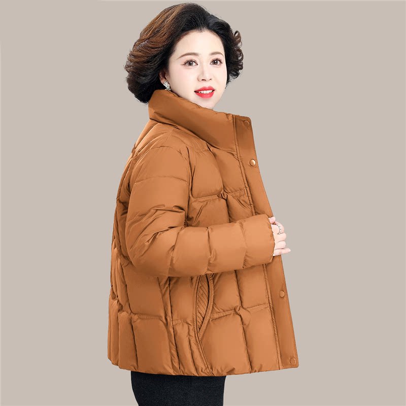 时尚纯色短款棉服女冬季中年妈妈休闲风宽松显瘦立领保暖棉衣外套