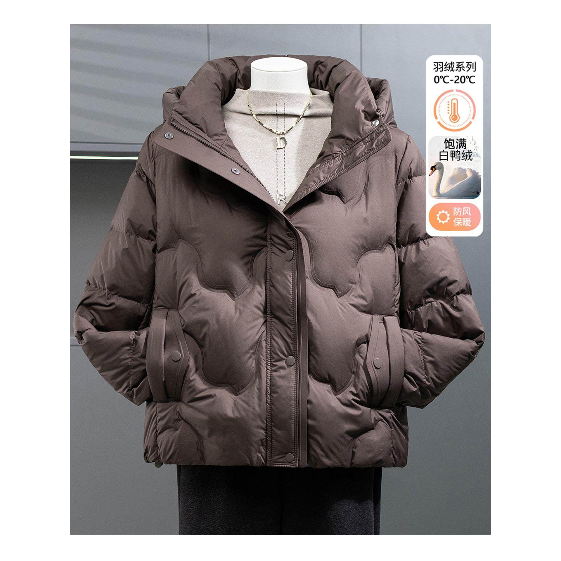 时尚洋气妈妈装羽绒服冬装大码连帽中老年女秋冬季白鸭绒外套短款