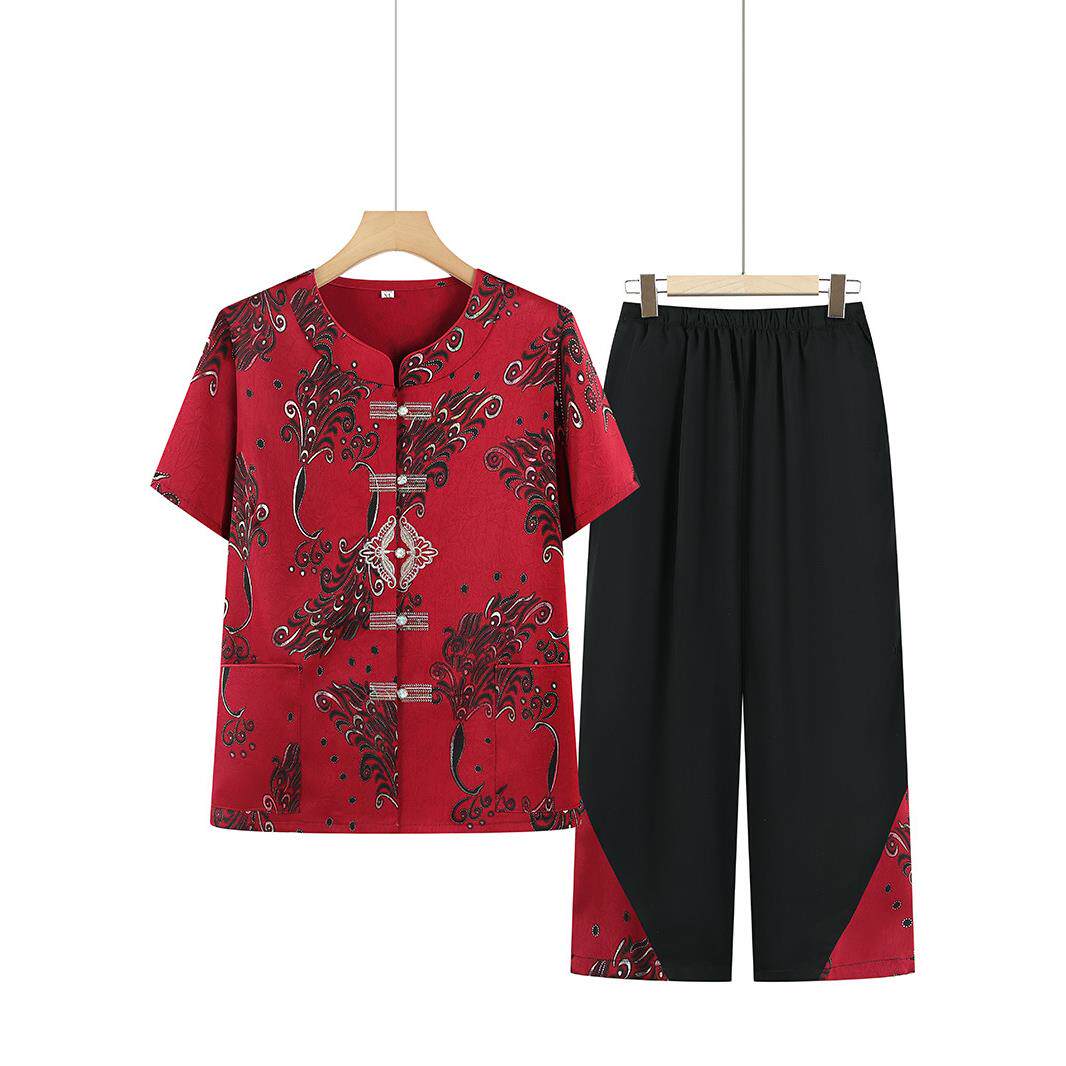 老年人夏装女短袖奶奶装套装宽松60岁70妈妈装80岁90老太太衣服装