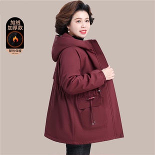 中年妈妈冬装加绒加厚棉衣外套中老年女秋冬款洋气保暖棉服派克服