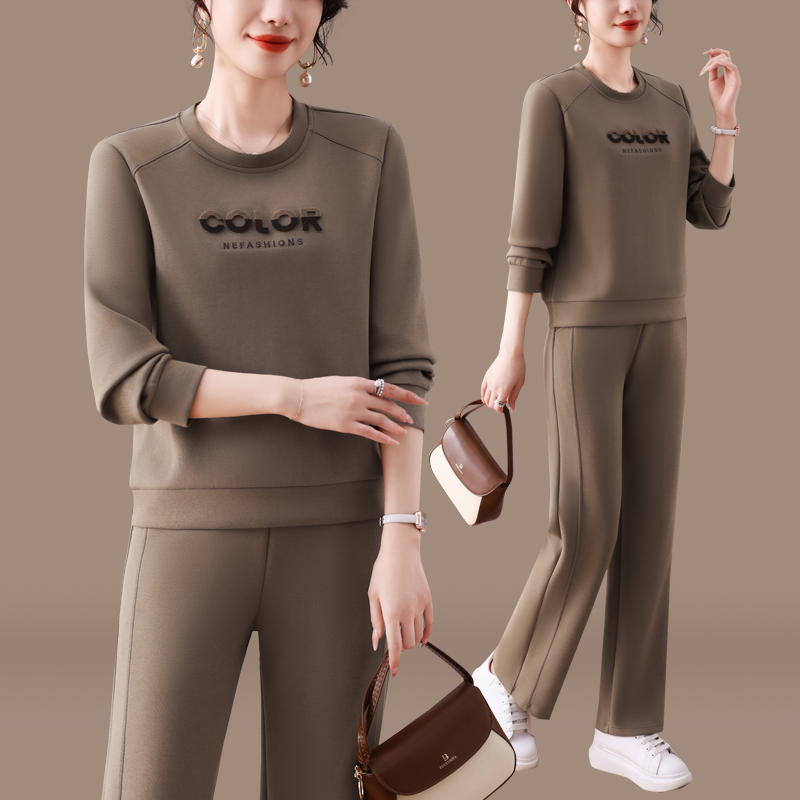 时尚休闲运动套装女2025新款春秋季洋气圆领妈妈装女士卫衣两件套