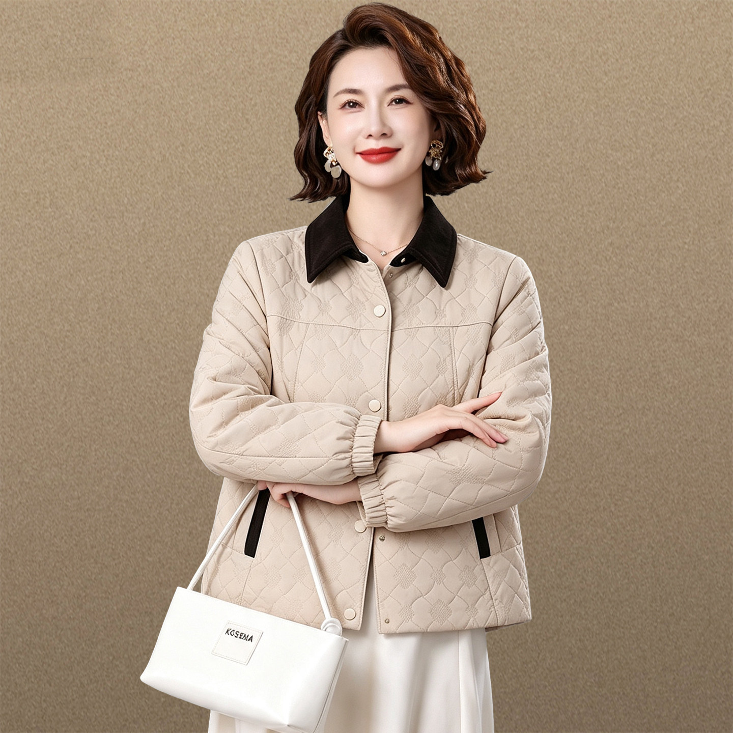 50多岁妈妈秋装外套大码中老年女春秋格子风衣老年人衣服奶奶夹克