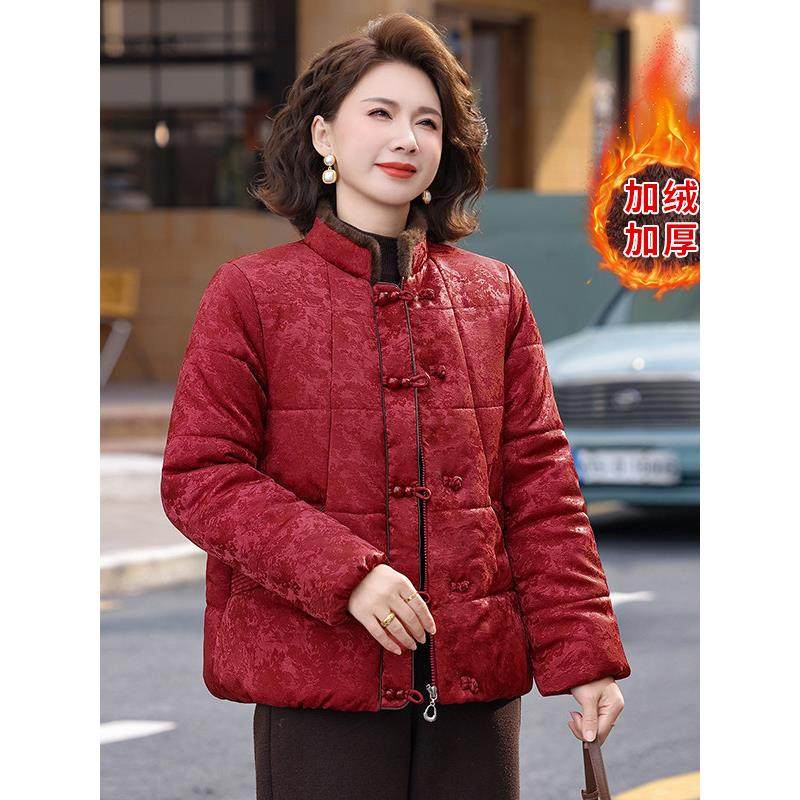 2026马年本命年妈妈装冬季红色棉袄外套中老年女装喜庆婆婆棉衣服