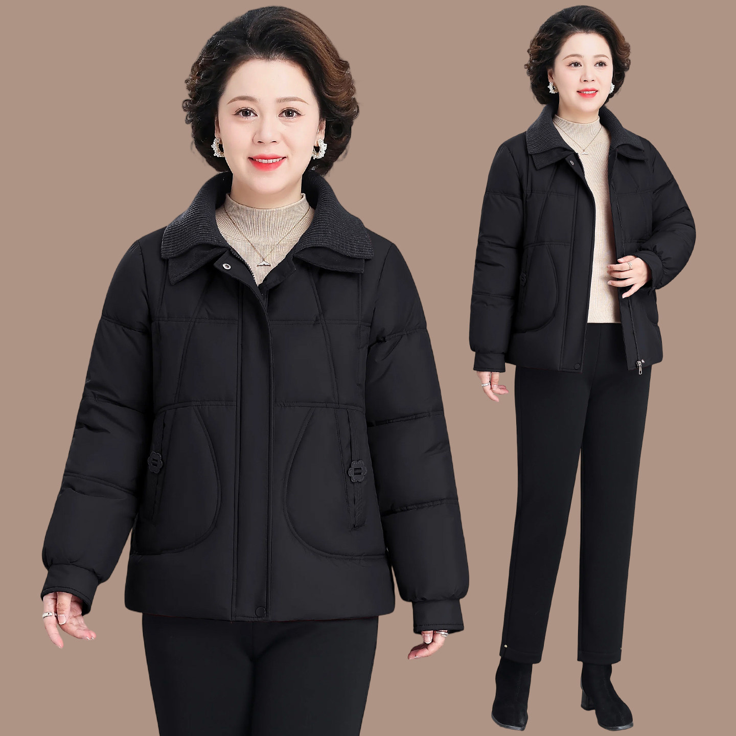 中年妈妈装立领加厚羽绒棉服女冬装新款宽松保暖棉衣短款棉袄外套