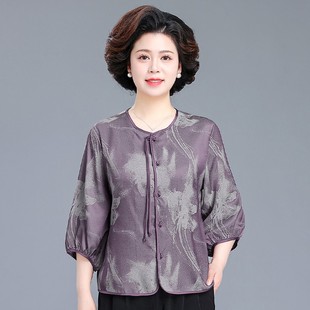 妈妈春装新中式七分袖衬衫2025新款中老年人女装春夏洋气国风套装