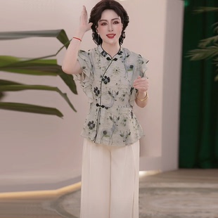 時尚 新國風夏裝 媽媽裝 洋氣t恤小衫 上衣服套裝 中老年女裝 2025新款