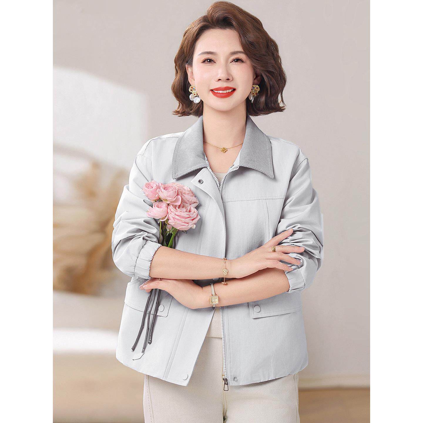 中老年女装妈妈春装外套2026新款阔太太春秋洋气开衫上衣短款风衣