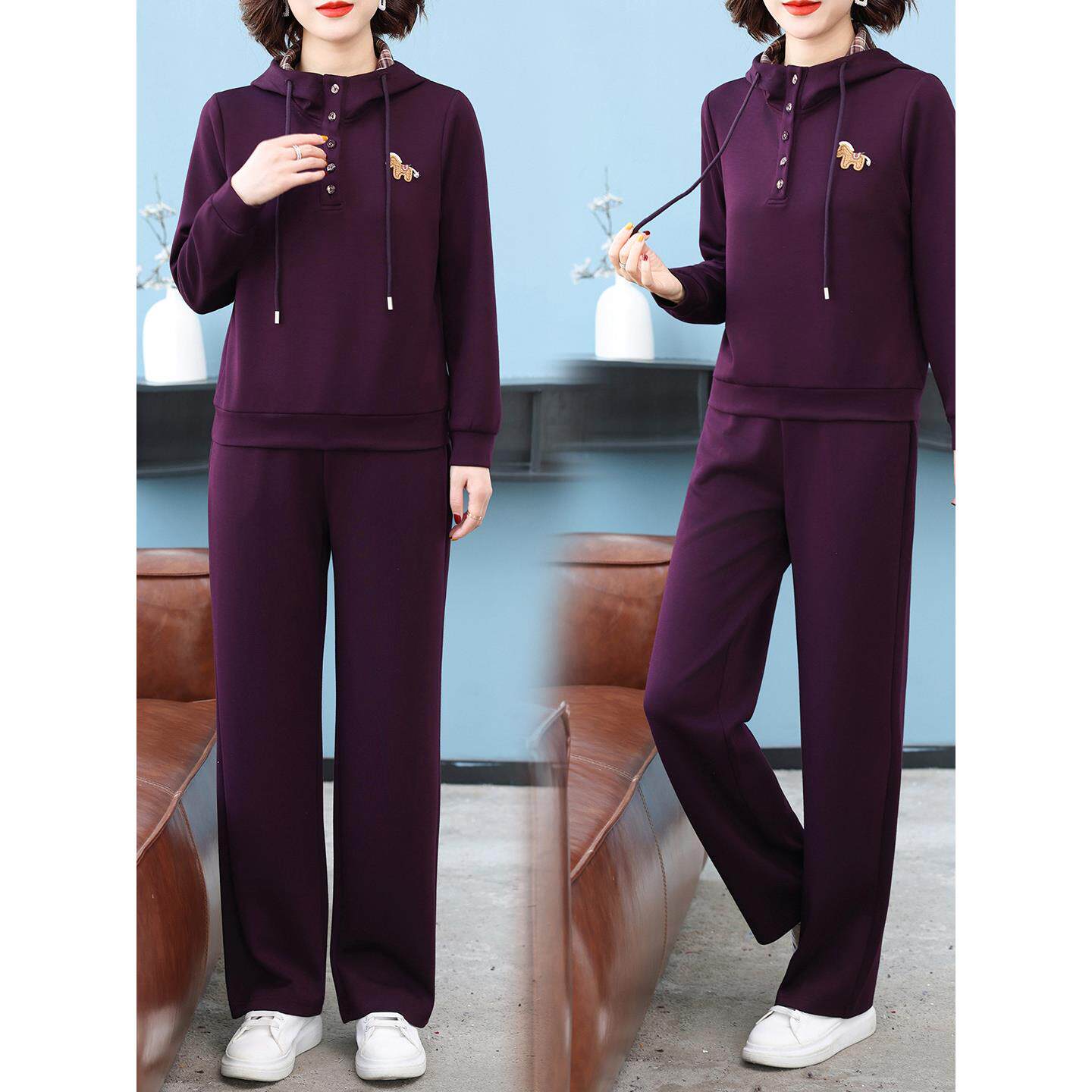 妈妈春装运动休闲套装2026年春季新款两件套直筒长裤子中老年女装