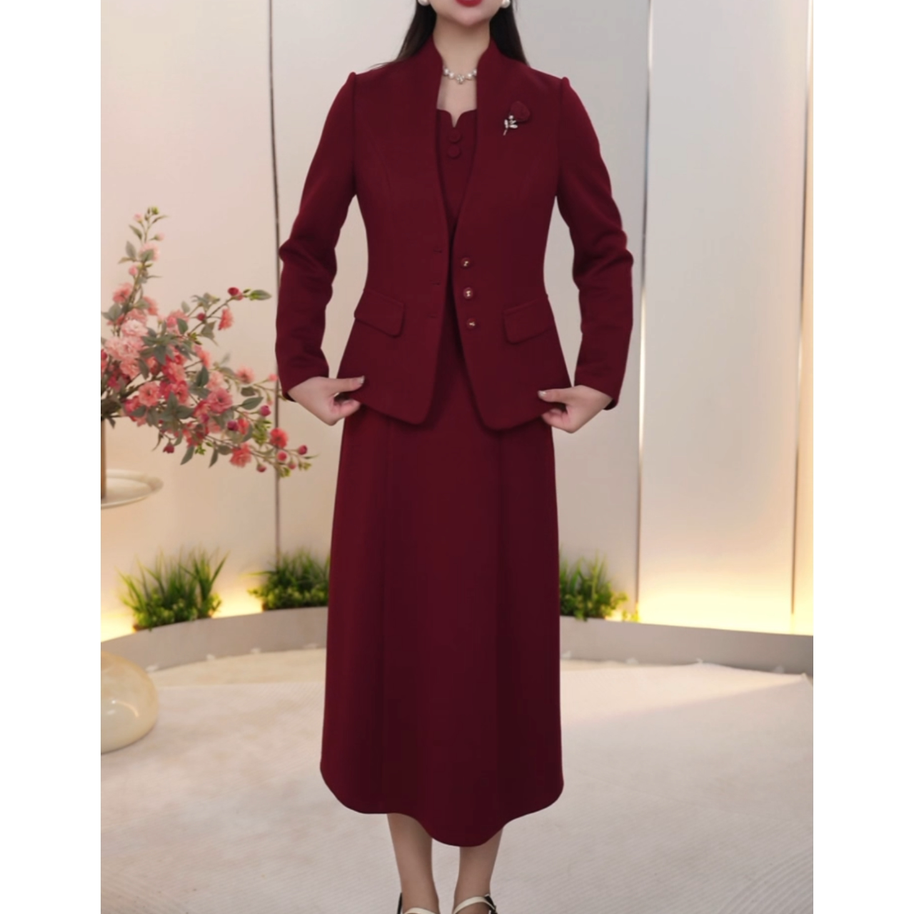 优雅轻奢大码套装女2026秋新款女士显瘦气质喜宴外套连衣裙两件套
