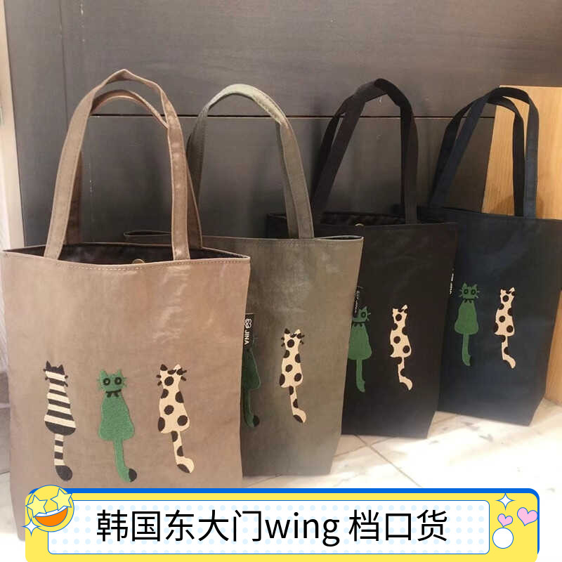 刺绣猫咪手提拉链女包韩国拎包