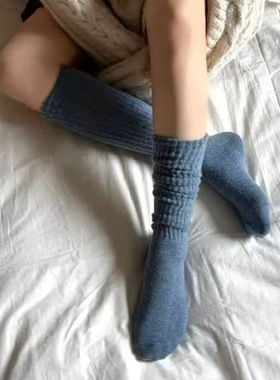 冬天加厚羊毛坑条纹小腿袜 韩国东大门ACKERMENTZ纯色保暖堆堆袜