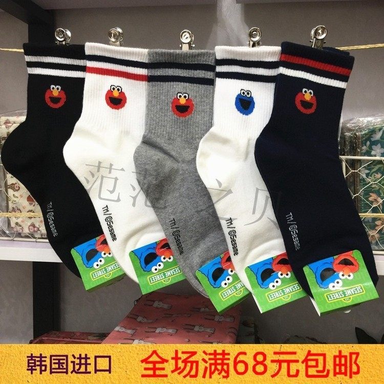 韩国进口sesame stree/芝麻街卡通棉袜双杠袜腰中筒女袜学院风|msdalam kategori Pakaian Dalam/seluar dalam lelaki/tracksuit, Sock/bottoming stoking/stoking/kaki sarung kaki - dari Buy2taobao.com untuk memberikan perkhidmatan ejen Taobao profesional membeli