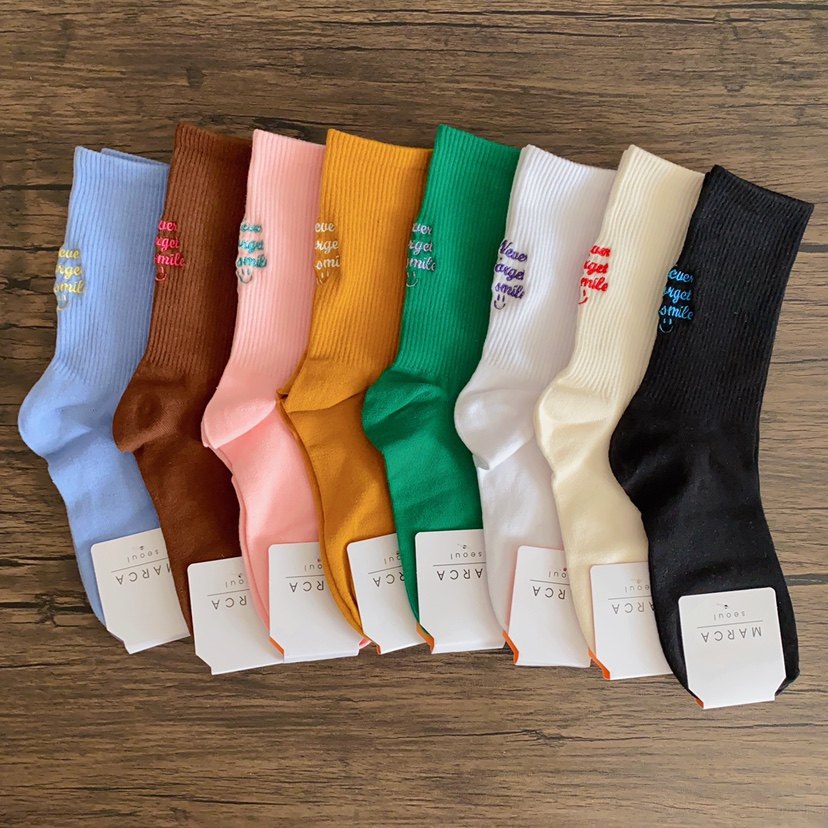 时尚女款堆堆袜韩国MARINE东大门棉袜休闲简约INS刺绣字母高帮袜
