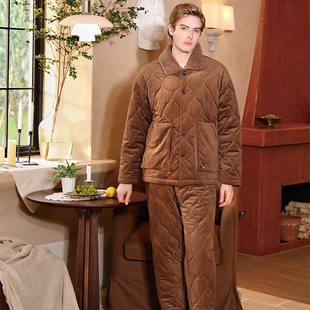 曼诺曼蒂克男士睡衣冬季新款提花绒大气简约舒适家居服套装可外穿