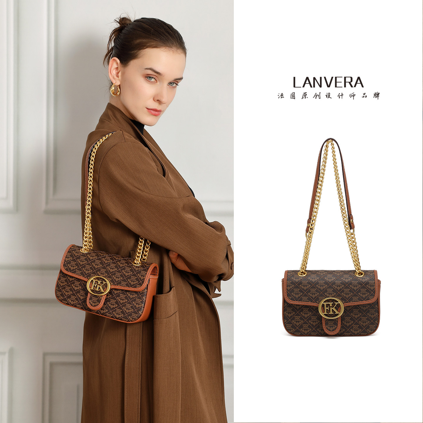 LANVERA包包女款2026新款女士链条包单肩斜挎包高级感妈妈包女包