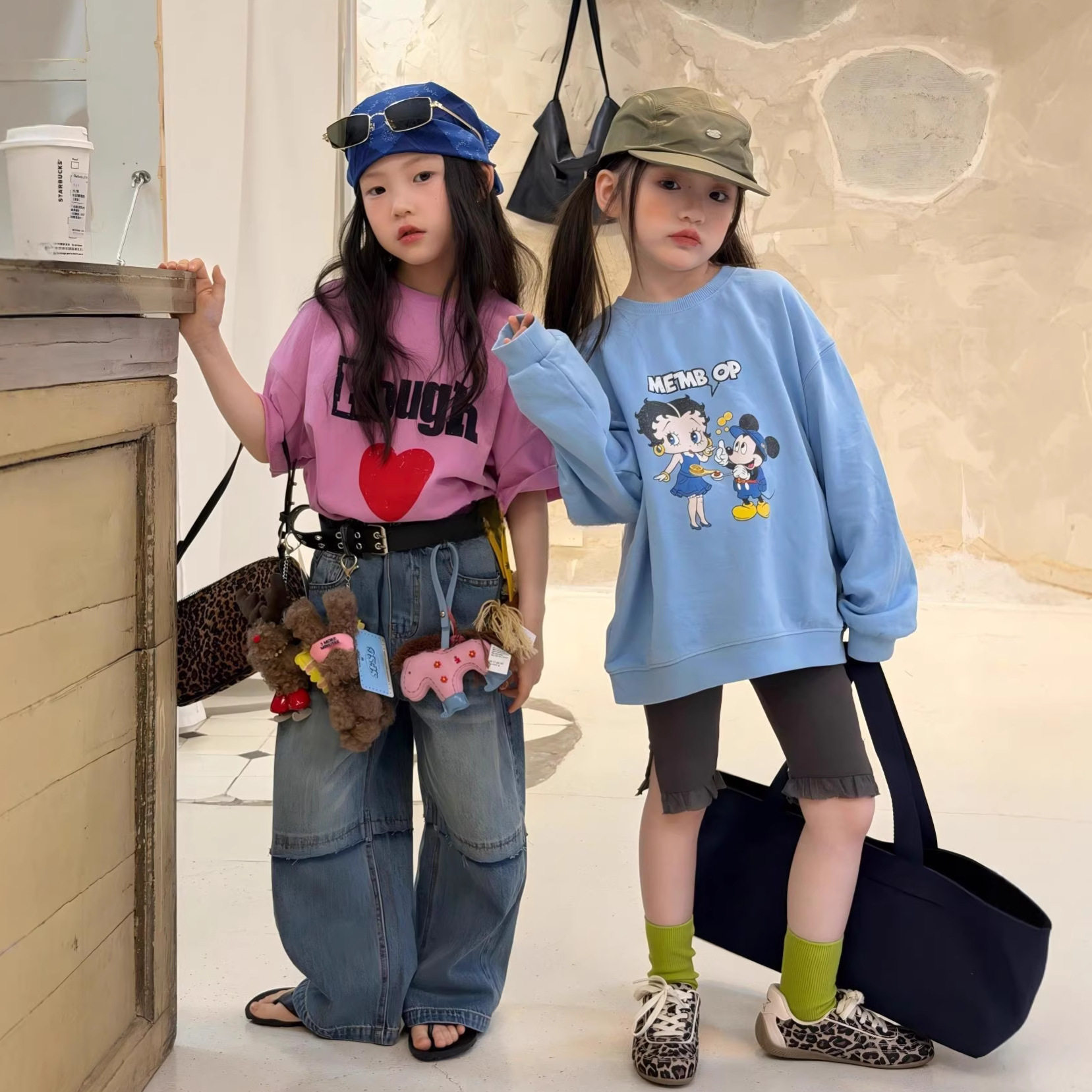 2026春季新款童装 韩版童装女童爱心T恤拼接牛仔裤女童套装,童装/婴儿装/亲子装,儿童运动套装,淘宝优惠券,粉丝福利购,淘宝优惠卷