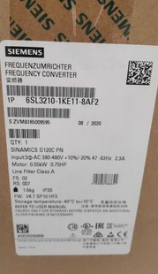 议价西门子G120变频器6SL3210 8AF2标称功率0.55KW电压380 1KE11