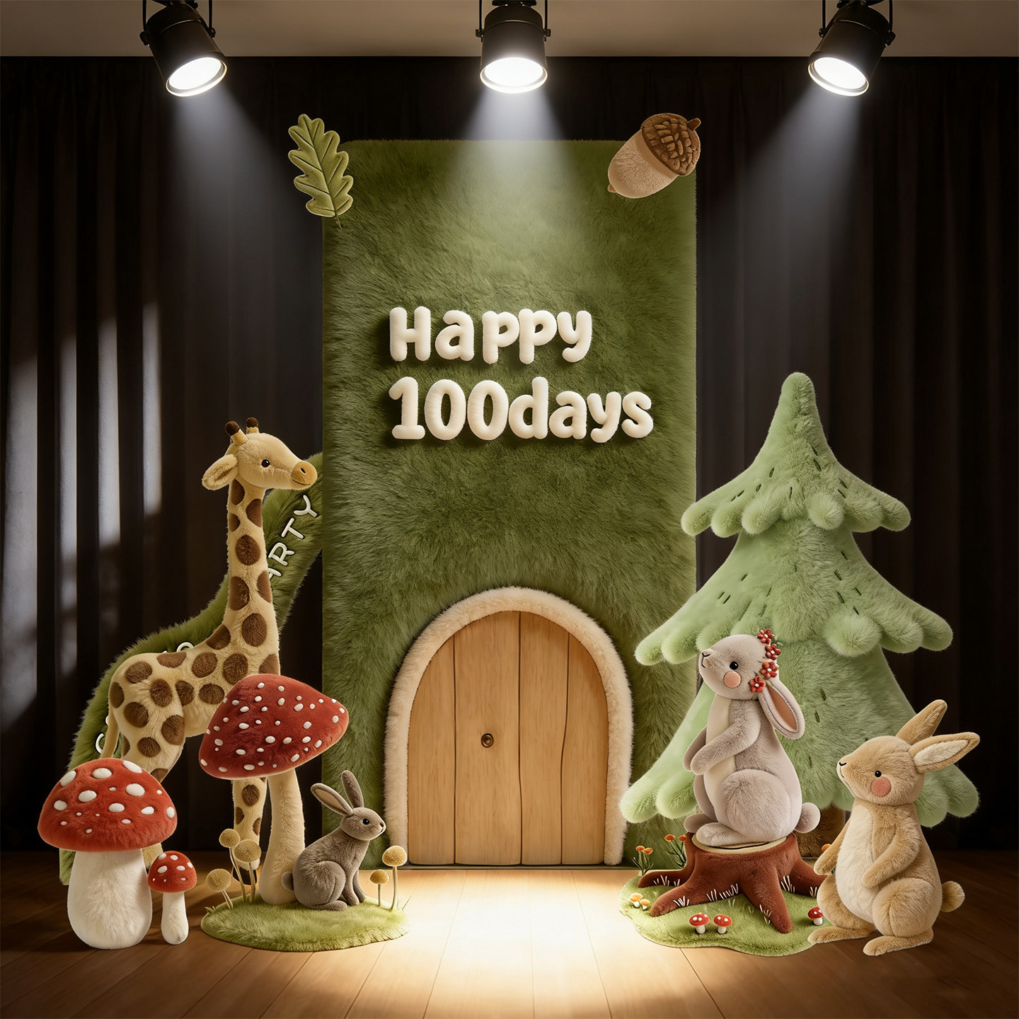 森系宝宝周岁生日场景布置装饰满月酒百天宴男女手绘动物kt板定制