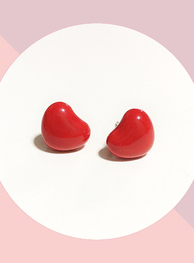 IFU时尚首饰设计师品牌陶瓷饰品小红心爱心耳钉可爱甜美红色