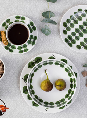 特价 瑞典Gustavsberg骨瓷餐具Bersa绿叶凉亭咖啡杯碟组碗盘茶杯