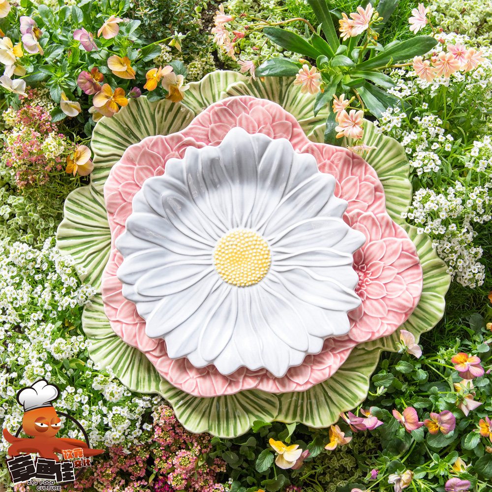 葡萄牙Bordallo Pinheiro花朵造型餐盘彩色甜点盘甜品碗早餐盘子