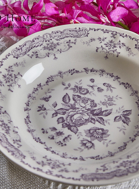 LID Home古典玫瑰淡紫色釉下彩陶餐盘咖啡杯碟茶杯碗复古玫粉色