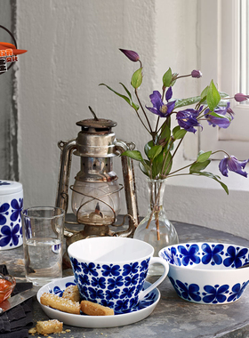 瑞典Rorstrand罗斯兰 蓝色经典蝴蝶花陶瓷餐具盘子碗咖啡茶杯北欧