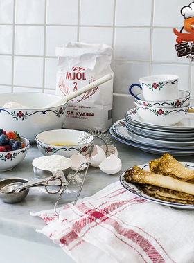 瑞典Rorstrand罗斯兰 松德博恩小红花瓷餐具马克杯碗深盘子北欧