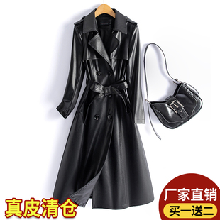 修身 绵羊皮时尚 系带皮风衣外套 海宁真皮皮衣女中长款 2025春秋新款