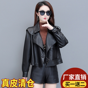海宁真皮皮衣女短款 皮夹克气质绵羊皮机车小外套 宽松2025春秋新款
