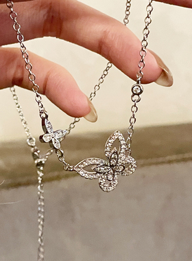 FRIDAY JEWELRY定制款蝴蝶银色锆石气质百搭复古少女银色项链饰品