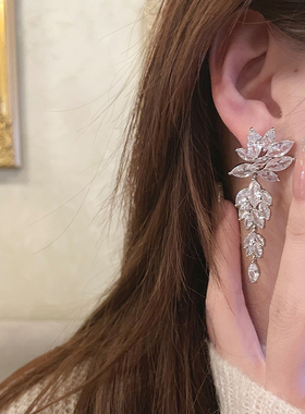 FRIDAY JEWELRY定制银色锆石气质百搭复古长款流苏耳环耳饰银针