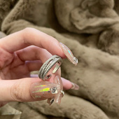 FRIDAY JEWELRY新款 银色锆石百搭复古气质精致食指可调节开口戒指