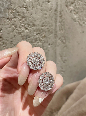 FRIDAY JEWELRY气质微镶满钻圆形气质百搭锆石耳钉耳环耳饰银针