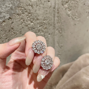 FRIDAY JEWELRY气质微镶满钻圆形气质百搭锆石耳钉耳环耳饰银针