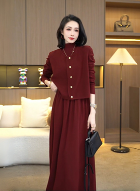 李思桐冬季炸街一整套洋气女装针织马甲连衣裙两件套连衣裙子7399