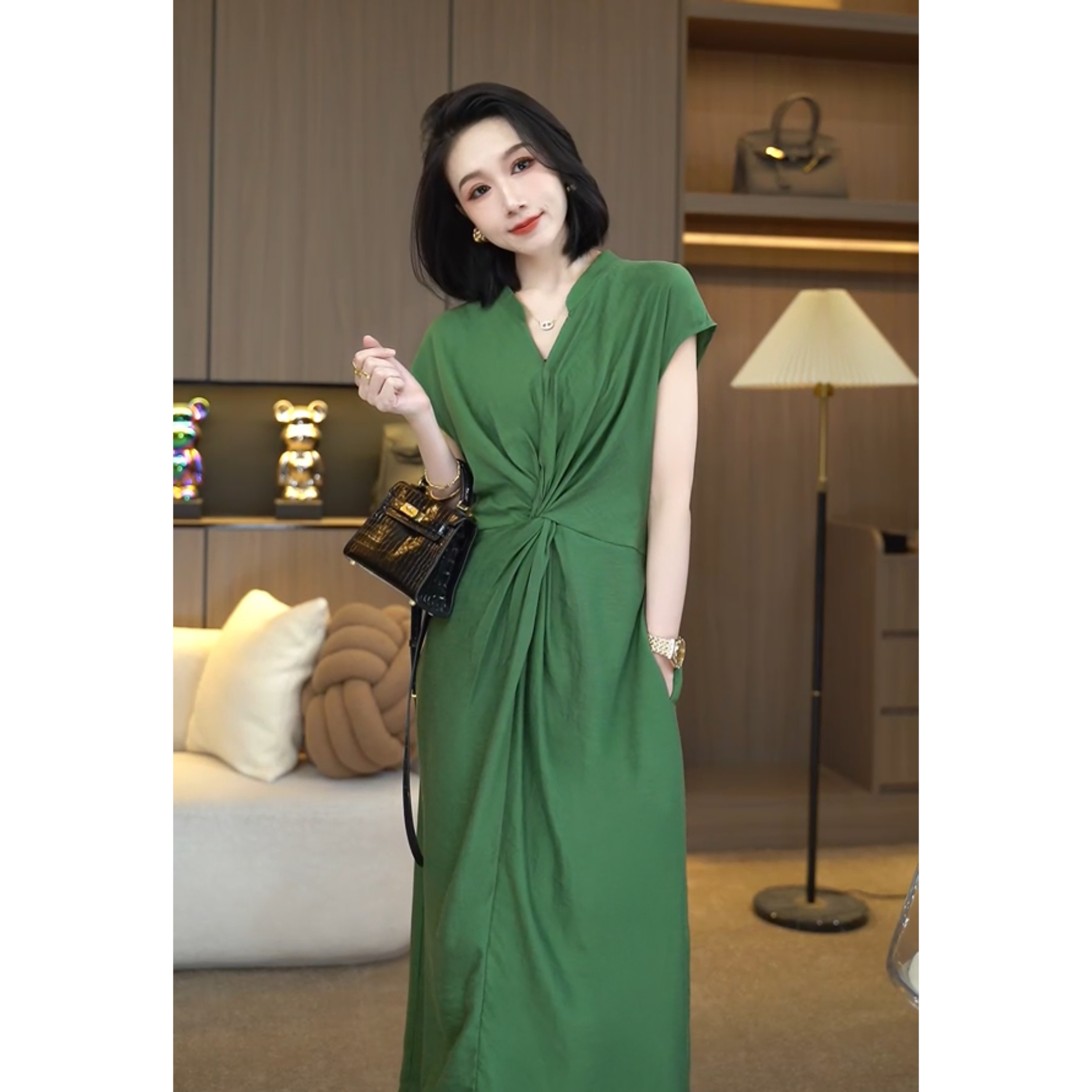 夏季洋气2025时尚百搭女装衣服显瘦收腰设计感连衣裙子7267