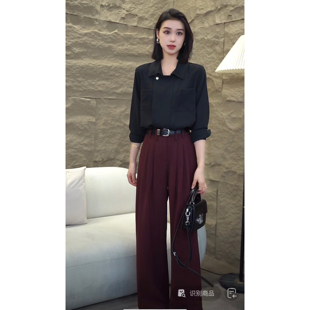 新款 百搭阔腿裤 显瘦西装 女高腰垂感时尚 子6909 裤 2024年秋季