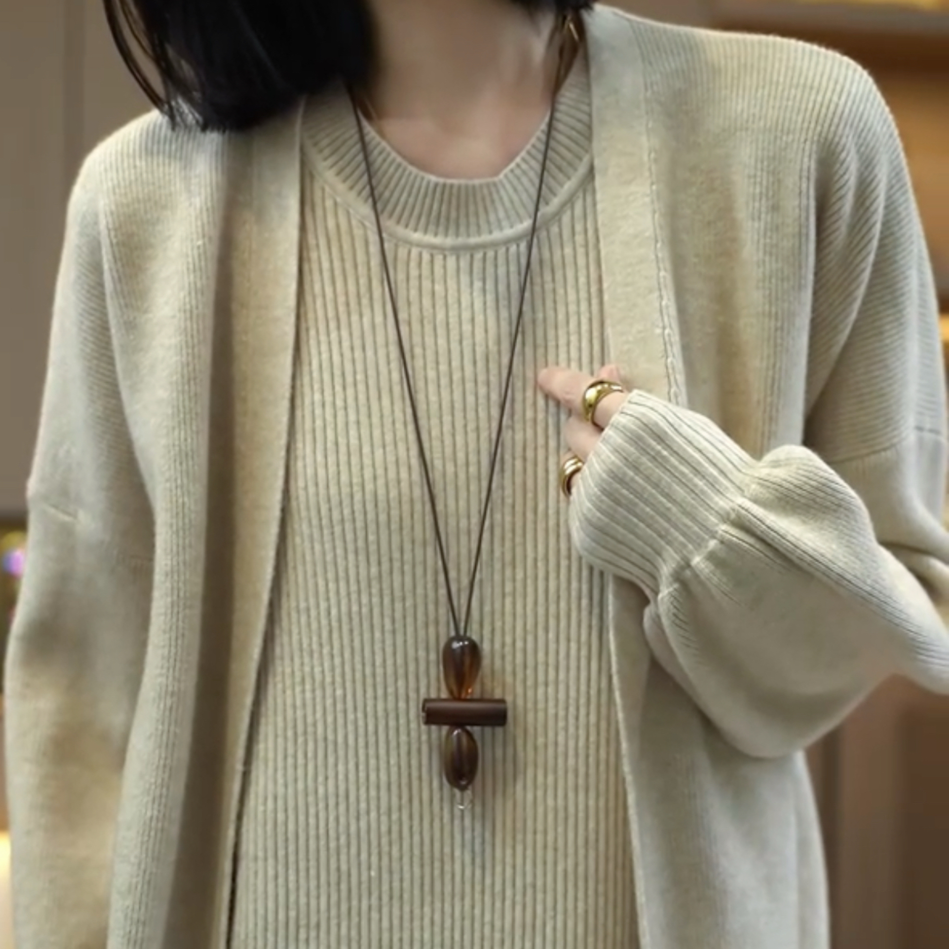 李思桐时尚百搭复古不规则项链民族风秋冬毛衣链高级感配饰7363