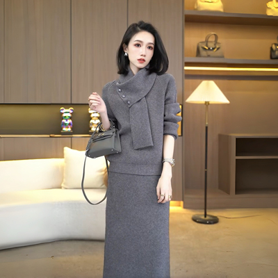 配围巾一整套毛衣裙子两件套装