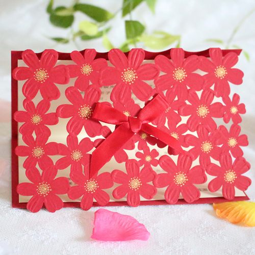 新款定制彩照打印结婚喜帖欧式请柬创意花朵个性创意镂空婚礼请帖