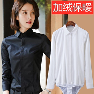 连裤 女职业装 衬衣长加厚大码 修身 秋冬新款 弹力新款 加绒连体衬衫