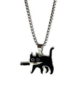 卡通趣味叼小刀小黑猫项链潮女简约吊坠个性学生情侣时尚百搭配饰