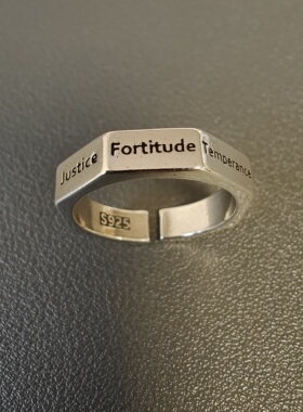 s925银 七美德 戒指 男女士简约时尚开口可调节戒指